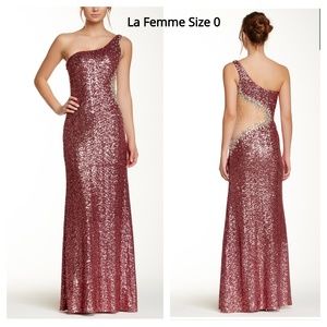 One Shoulder Sparkle Cut Out Prom Dress